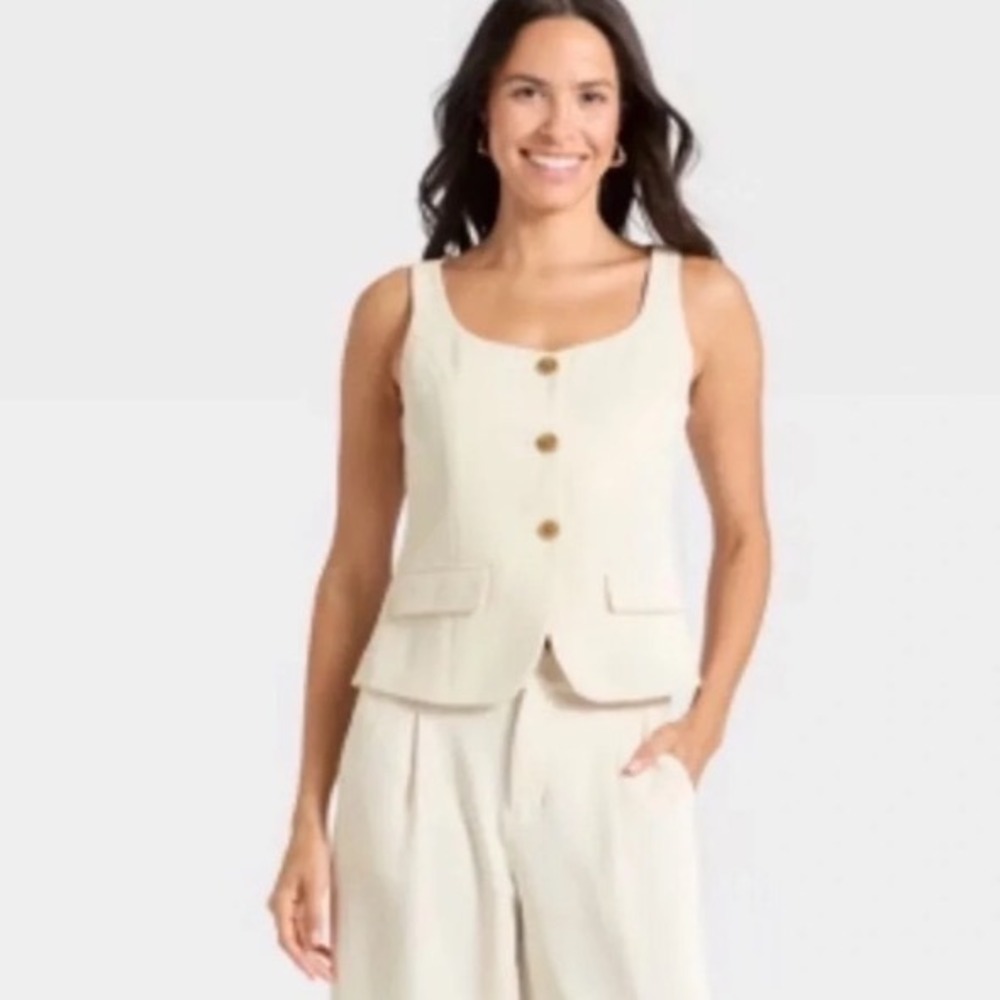 A New Day Vest Women Medium Cream NWT